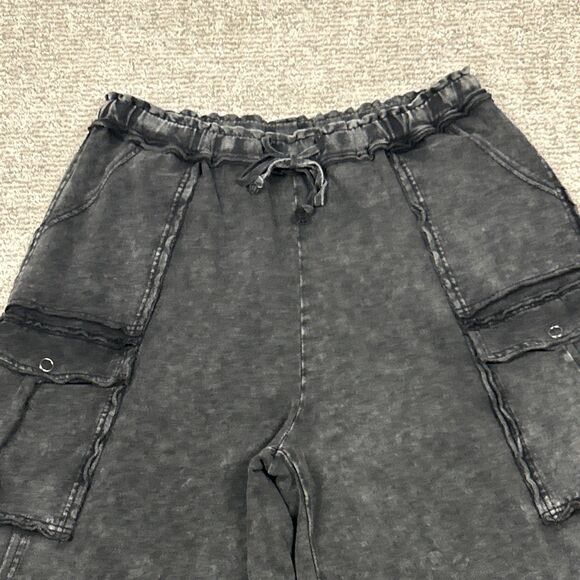 Three Bird Nest Game On Cargo Pants Womens XL Gray Cotton French Terry Wide Leg - Picture 3 of 7